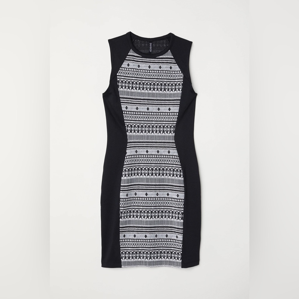 H&M Black and White Geometric Mini Dress